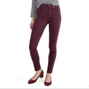Madewell red burgundy 9” high riser skinny skinny sateen jeans women’s size 31
